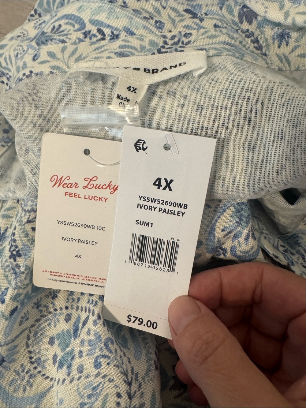 Lucky Brand Plus Printed Button Front Tie Waist Midi Dress Paisley Linen NWT 4X - Picture 9 of 12